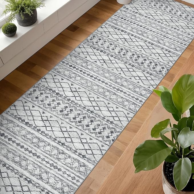 KUTA Long Hallway Runner Rug 2.6x16 Non-Slip Washable, Moroccan Vintage Beige - Image 3