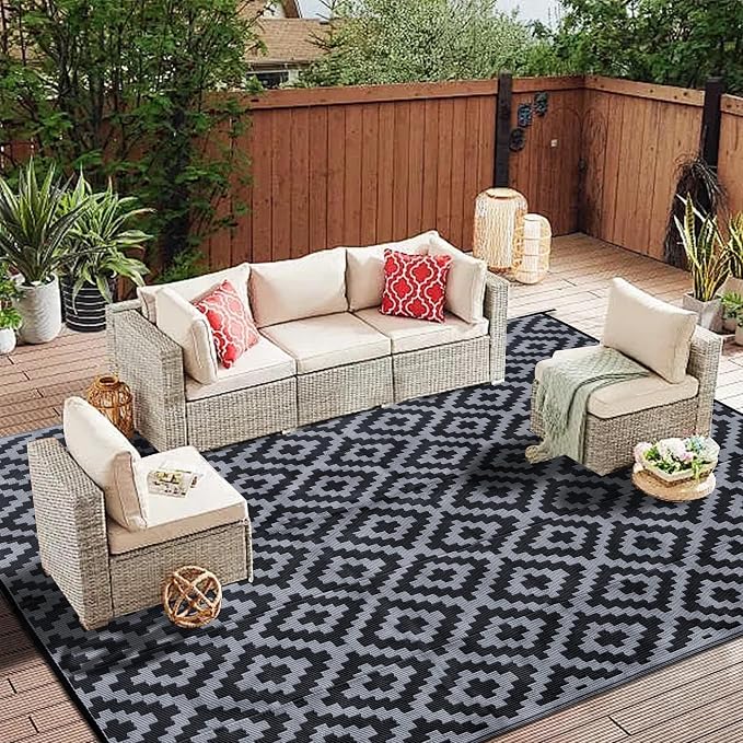 SAND MINE Waterproof Outdoor Rug 8x10 ft, Plastic Reversible Rug, Modern Area by SANDMIND