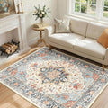 RELEANY Area Rugs 4'x6' Washable Non-Slip, Floral Vintage Distress Medallion by RELEANY