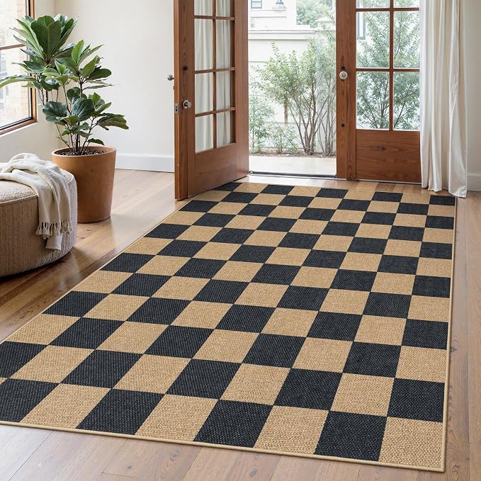 Lahome Checkered Easy Jute Area Rug, 5x7 Outdoor Patio Rug Washable Carpet - Image 8