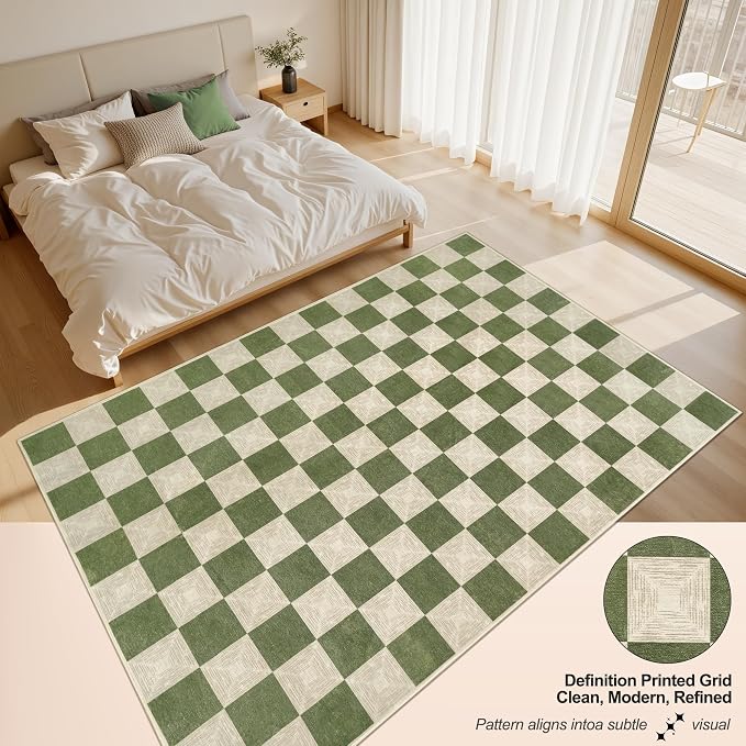 5x8 Checkered Washable Area Rug, Non-Slip Farmhouse Checkerboard Carpet - Image 2