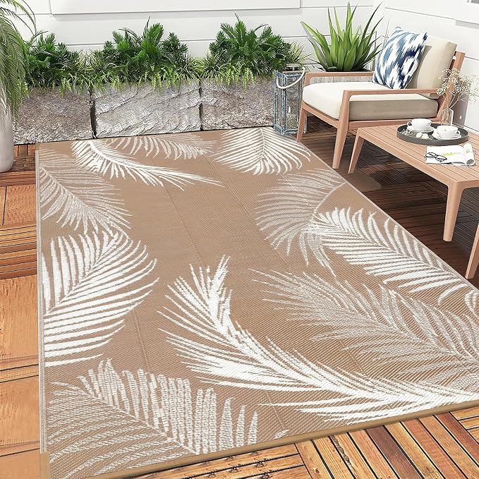 Pauwer Waterproof Outdoor Rug 5x8, Reversible Plastic Straw Patio Camping Rug - Image 6