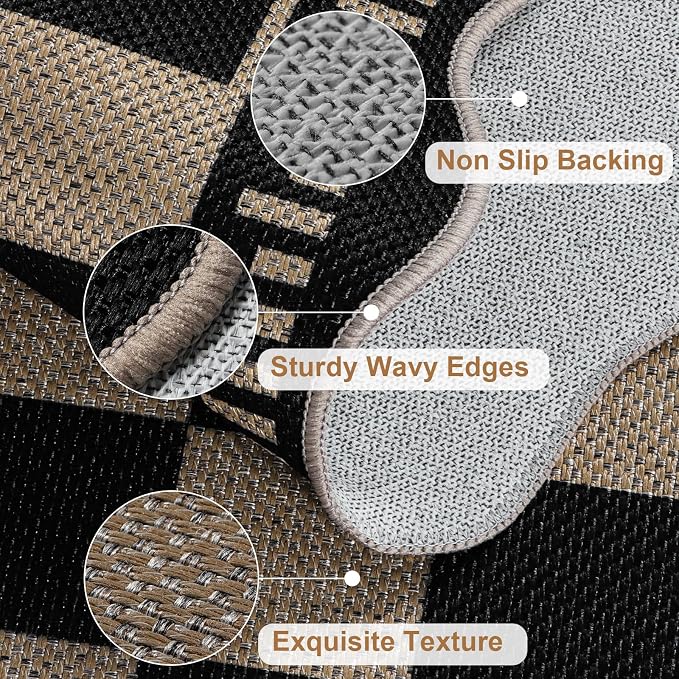 Checkered Easy Jute Entryway Rug, 2x3 Washable Non Slip Kitchen Rug, Indoor - Image 4