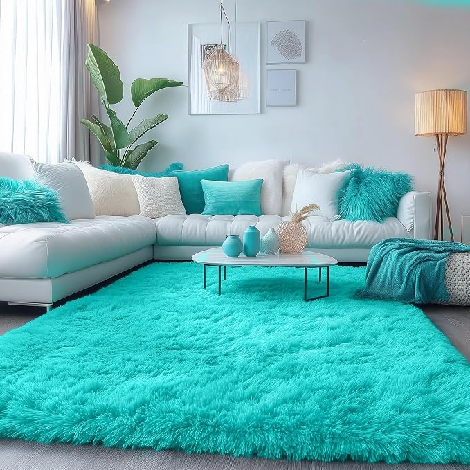 PAGISOFE Teal Rug Fluffy Shag Area Rugs - Image 5