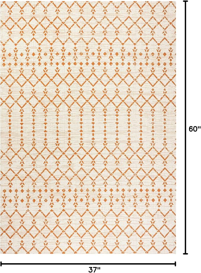 JONATHAN Y Moroccan Geometric Indoor Outdoor Area Rug 3X5 Cream/Orange - Image 2