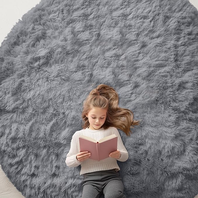 OLANLY Light Grey Round Rugs for Bedroom by OLANLY