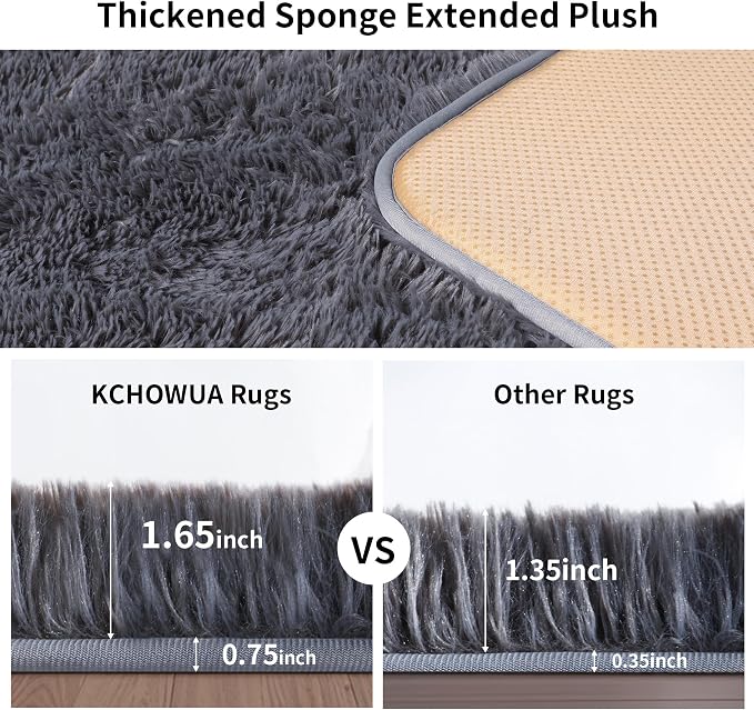 KICHOWUA Thick Area Rug 5x7 Grey Fluffy Shag - Image 2