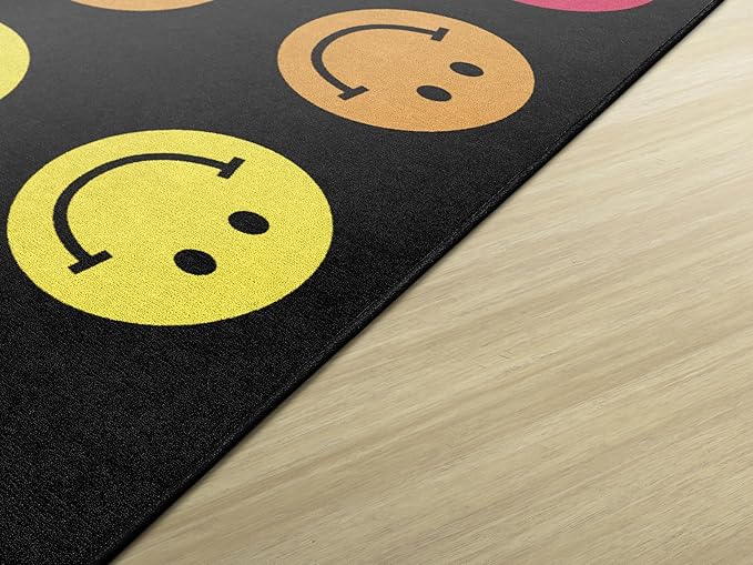 Flagship Carpets Rainbow Smileys in Black Criss-Cross Applesauce Educational - Image 3