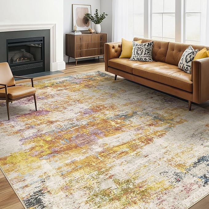 6x8 Area Rugs Living Room: Washable Large Abstract Modern Soft Stain Resistant by LOONGRUG
