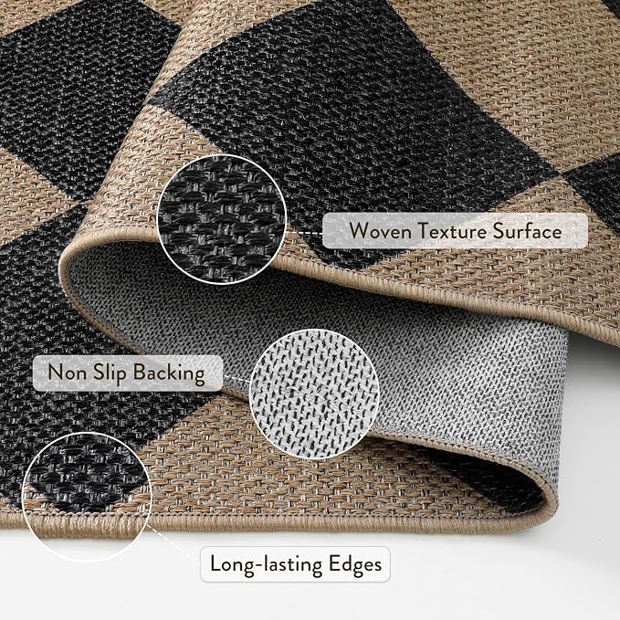 Lahome Colette Checkered Easy Jute Kitchen Rug, 2x3 Indoor Door Mat Small - Image 4