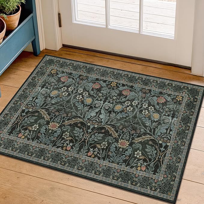 Washable Entry Rug 2x3 Non Slip, Vintage Small Throw Rugs by Evyhood