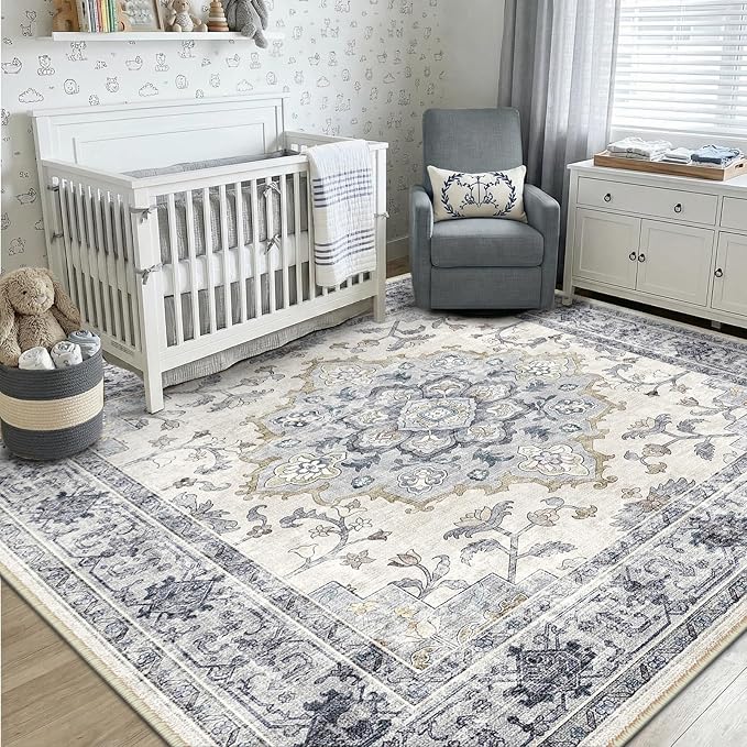 CAPALOCA Machine Washable Rugs Nursery Rug Sq8ft Cute Girl Non Slip Low Pile - Image 2
