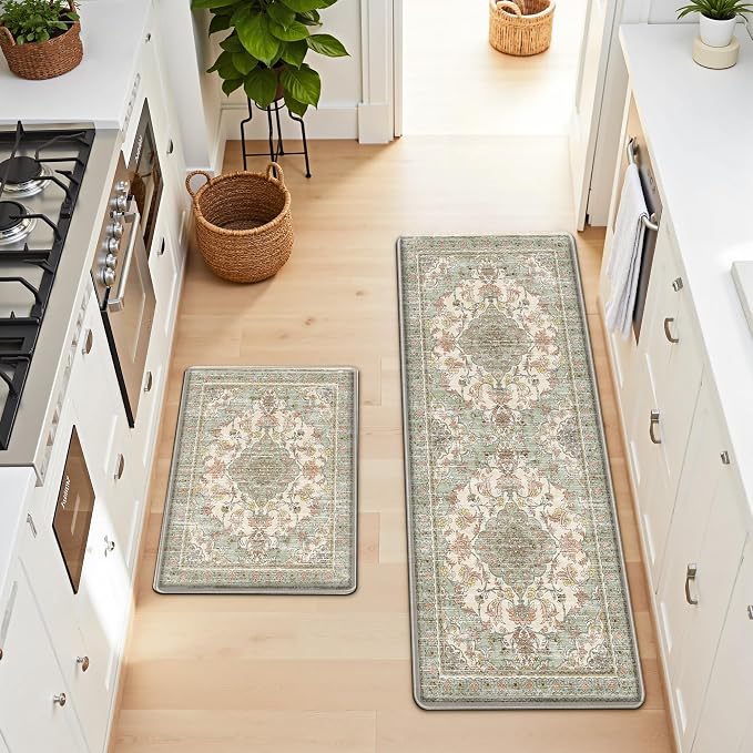 Boho Kitchen Mats for Floor 2 Piece Set Anti Fatigue Cushioned PVC Kitchen Rugs - Image 8