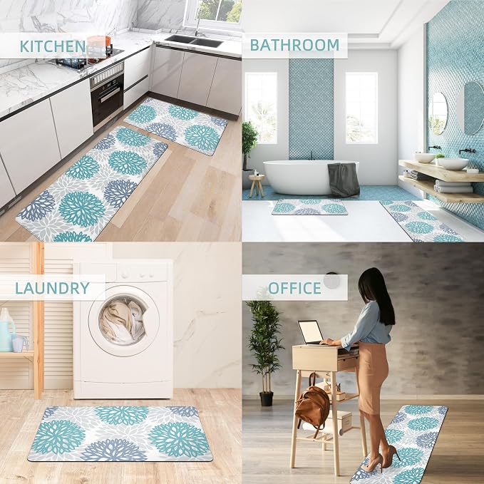 Teal Kitchen Mats Set of 2 Cushioned Anti Fatigue Kitchen Rugs Non Slip - Image 6