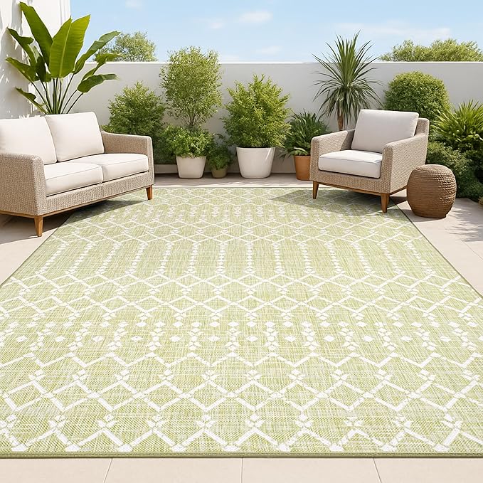 JONATHAN Y Moroccan Geometric Indoor Outdoor Area Rug 4X6 Light Green/Cream by JONATHANY