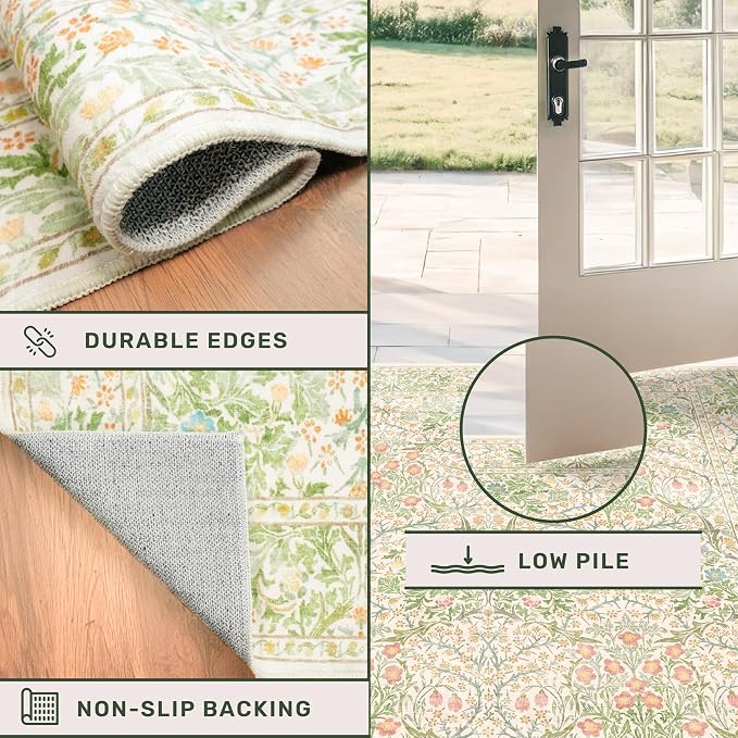 Beige Green 2x8 Rug Runners for Bathroom, Washable Long Floor Runner for Kitchen - Image 4