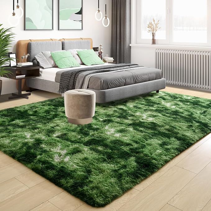 Tepook Fluffy Dark Green Rugs for Living Room Bedroom, 6x9 Soft Area Rug - Image 3