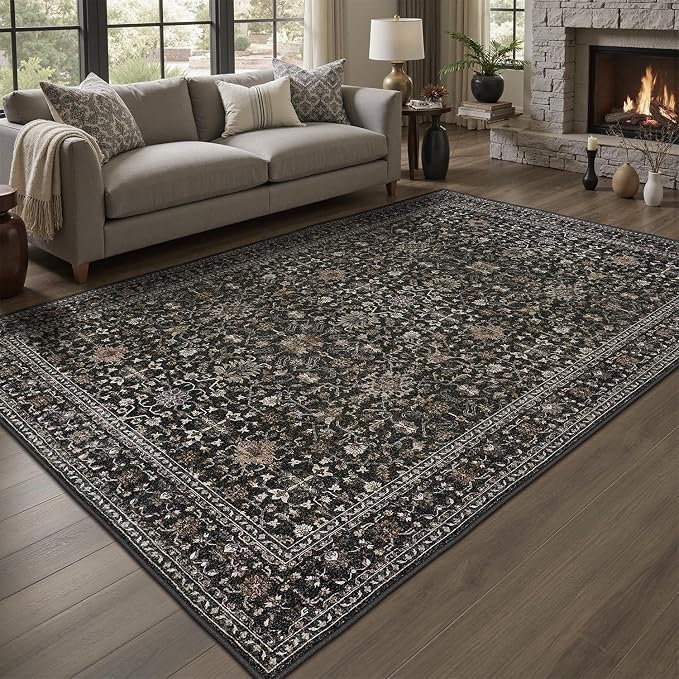 DCX Black 4x6 Rug, Kid & Pet Friendly by DCXWashableRug