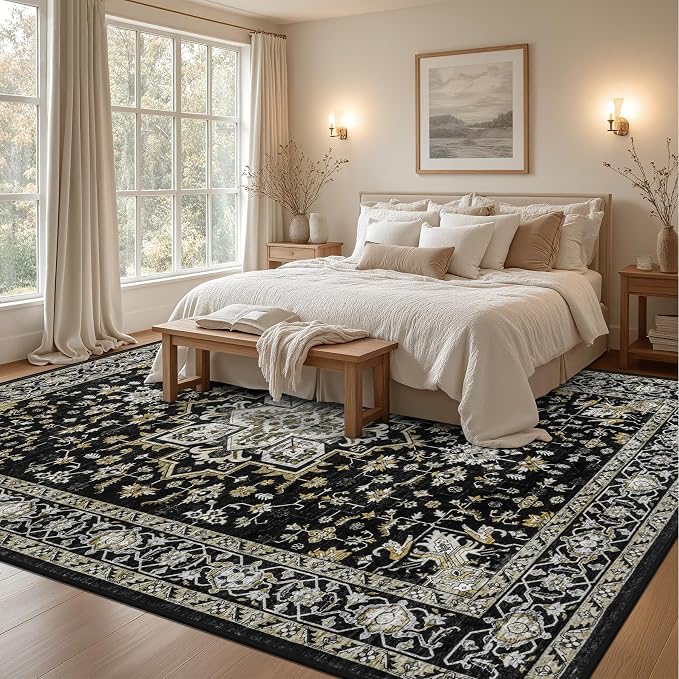8x10 Area Rugs for Living Room: Washable Rug Soft Vintage Boho Medallion Carpet - Image 4