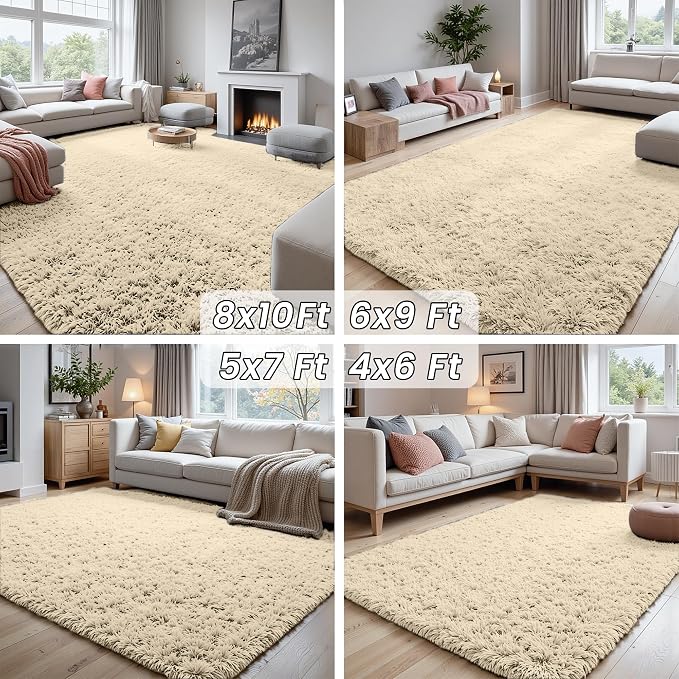 2x6 Bedside Area Rugs for Bedroom: Soft Fluffy Shag Beige Rug for Hallway - Image 7