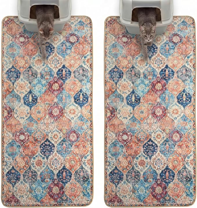 Hompet Cat Litter Mat 2 Pack, 24.8x54 Large Machine Washable Trapping Mats by Hompet
