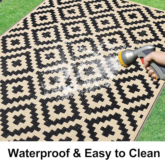 Smiry Waterproof Outdoor Rug 9X18 ft, Reversible Plastic Straw Patio Camping - Image 2