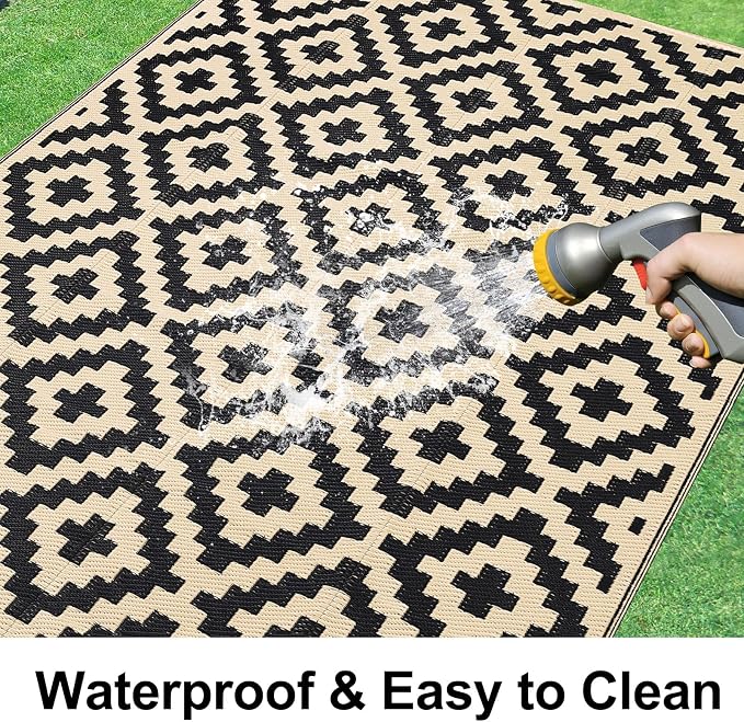 Smiry Waterproof Outdoor Rug 4x6 ft, Reversible Plastic Straw Patio Camping Rugs - Image 2