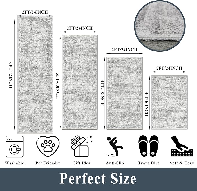 Washable Kitchen Rugs Sets of 4, Non Slip Standing Mat Rug, Stain Resistant - Image 2