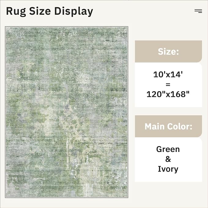 Soalmost 10x14 Area Rugs for Living Room, Non Slip Machine Washable Vintage Rugs - Image 5