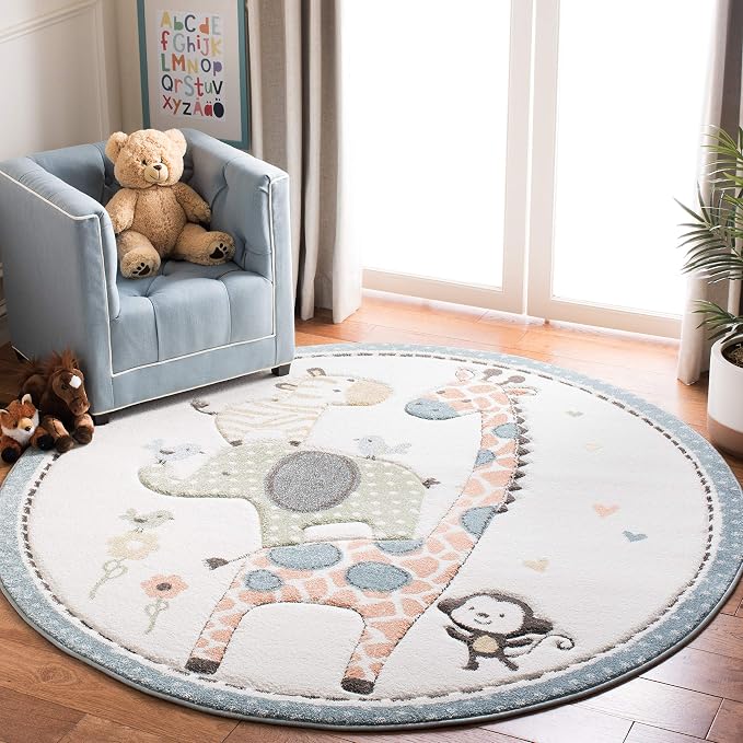 SAFAVIEH Carousel Kids Collection 3' Round Ivory CRK120A Animal Non-Shedding by Unknown