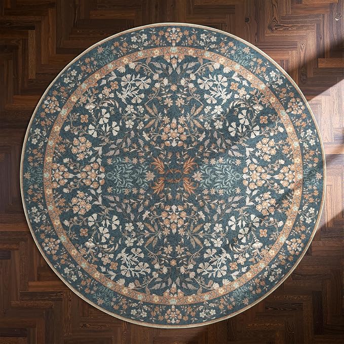jinchan Zenith Round Rug 6ft Area Rug Soft 6'Round Vintage Floral Rug Non-Slip - Image 9