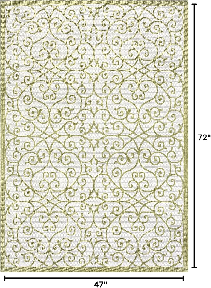 JONATHAN Y Vintage Filigree Indoor Outdoor Area Rug 4X6 Green/Cream, Madrid - Image 2