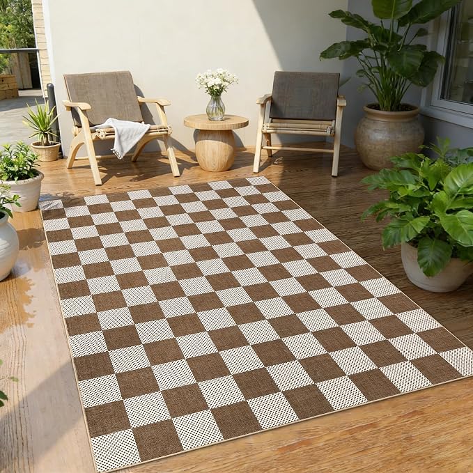 GarveeHome Checkered Terracotta Brown 4x6 Washable Rug Geometric Diamond Dot - Image 2