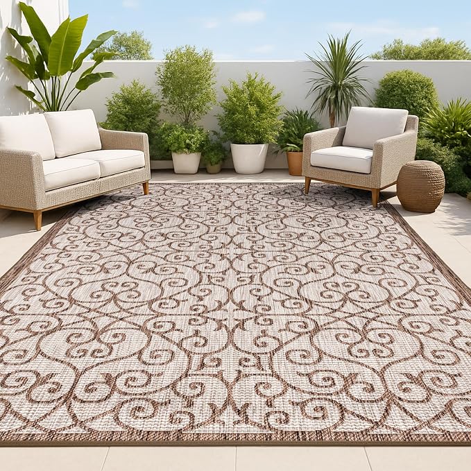 JONATHAN Y Vintage Filigree Indoor Outdoor Area Rug 8X10 Taupe/Espresso by JONATHANY
