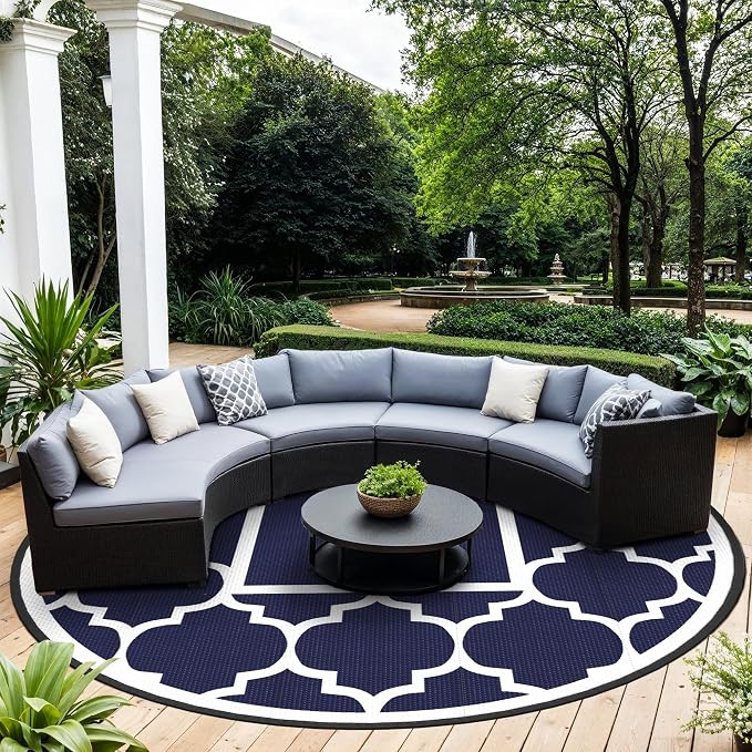 GENIMO 10 ' Round Outdoor Rug for Patio, Waterproof Indoor Outdoor Plastic by GENIMO