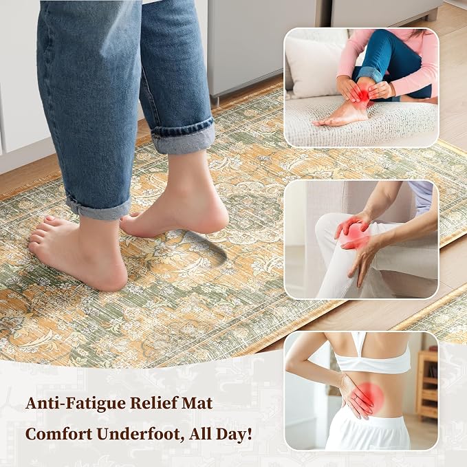 Boho Kitchen Mats for Floor 2 Piece Set Anti Fatigue Cushioned PVC Kitchen Rugs - Image 3
