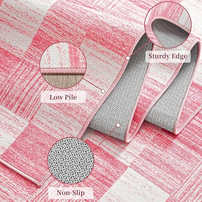 Terrug Pink Runner Rugs for Kitchen, 2x6 Checkered Area Rug Washable - Image 6