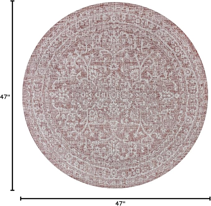 JONATHAN Y Boho Medallion Indoor Outdoor Round Area Rug 4 Ft Red/Taupe - Image 2