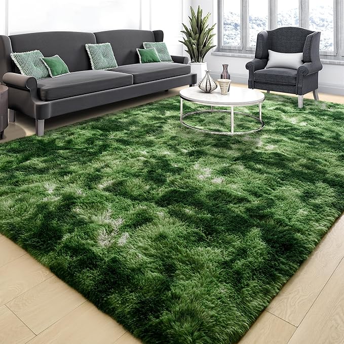 Tepook Fluffy Dark Green Rugs for Living Room Bedroom, 4x6 Soft Area Rug by Tepook