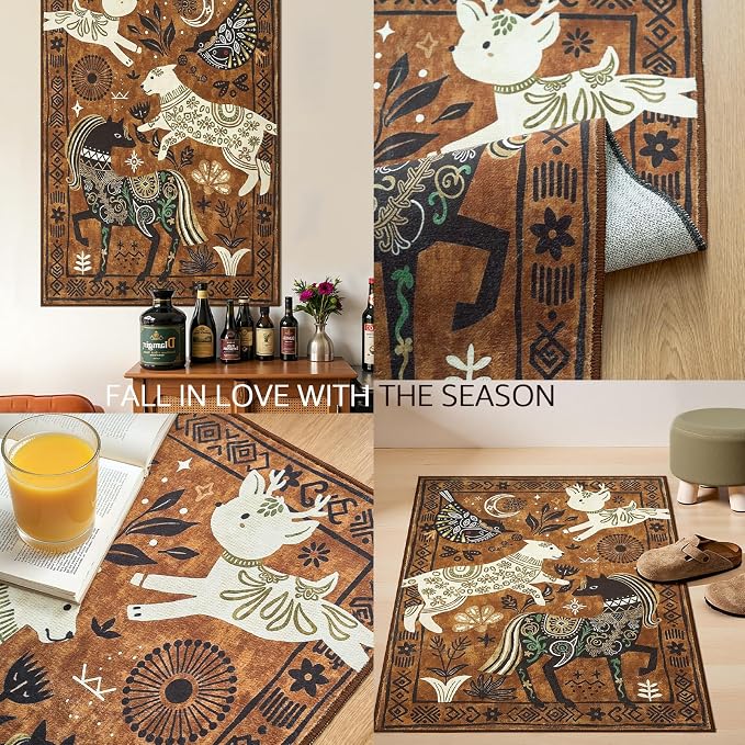 jinchan 2x3 Cute Area Rug Kids Washable Fun Rug Earthy Brown Starlit Boho Small - Image 7