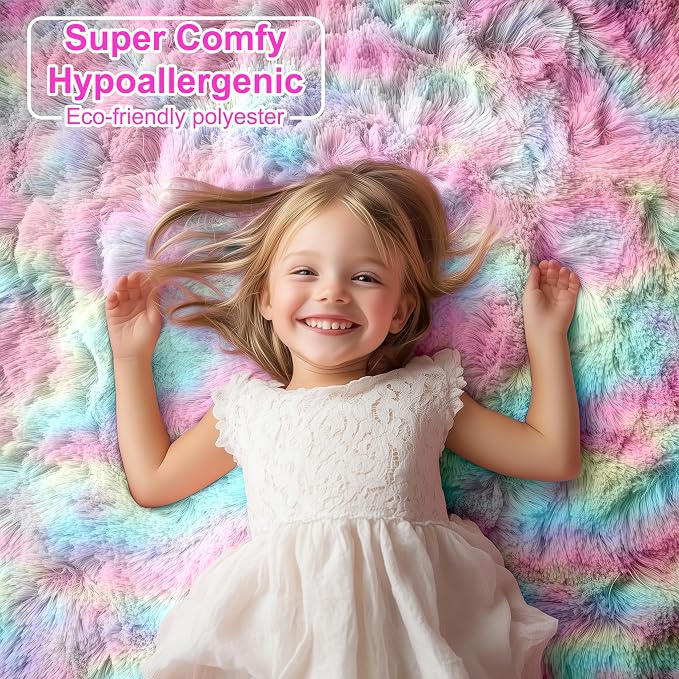 PAGISOFE Rainbow Runner Rugs for Girls Bedroom Plush Fluffy Hallway Rug 2x6 Ft - Image 8