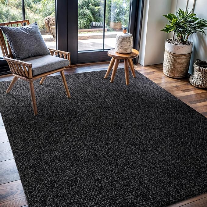 CAMILSON Easy Jute Rug 5x7, Indoor Outdoor Dark Gray Black Farmhouse Area Rugs by CAMILSONIndoorOutdoorAreaRugs