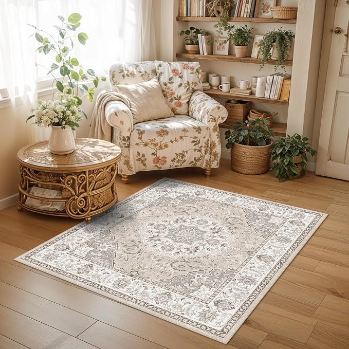 4x4 Washable Square Area Rug: Soft Entryway Kitchen Carpet - Image 2