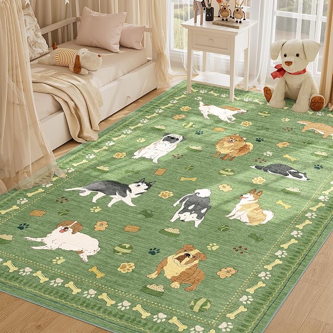 DUKINO 5x7 Rug for Living Room, Lightweight Animal Dog Print Washable Area Rug - Image 9