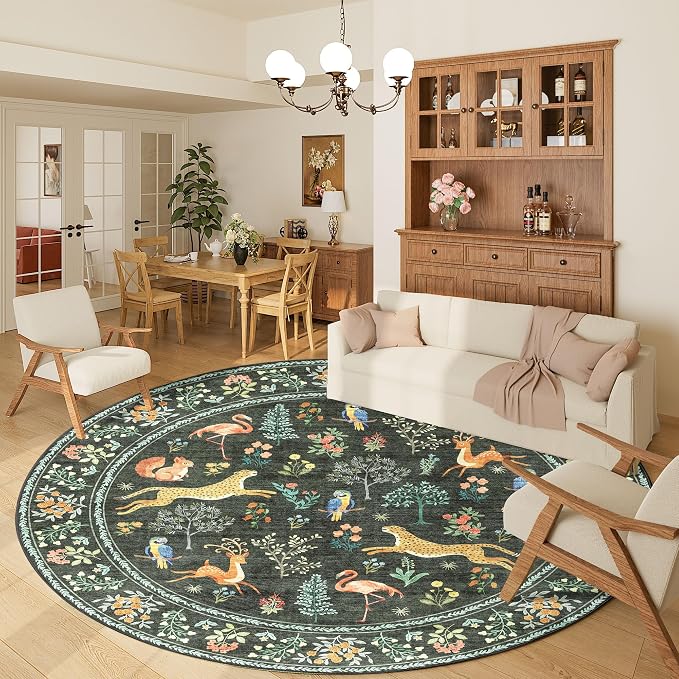DUKINO 6ft Round Rug for Bedroom, Animal Print Washable Circle Rug - Image 3