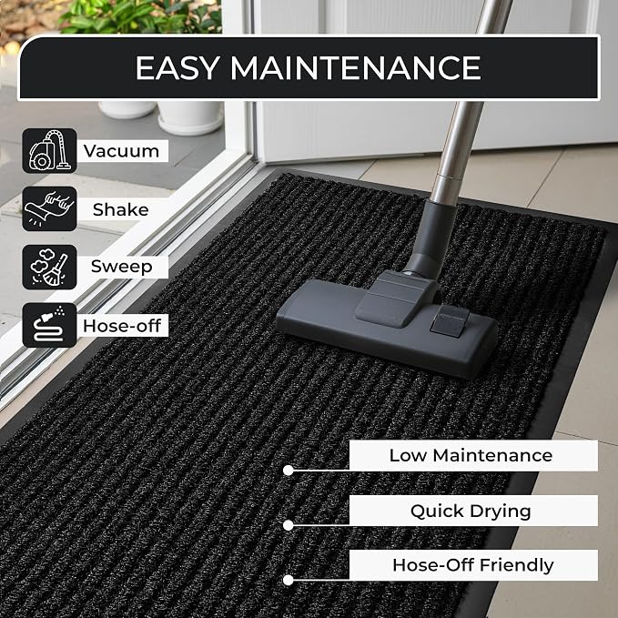 2 Pack Black Commercial Door Mat 3'x5' Heavy Duty Industrial Floor Mat - Image 3