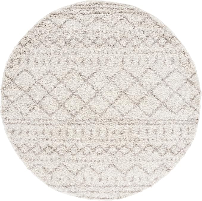 SAFAVIEH Arizona Shag Collection 5'1" Round Ivory/Beige ASG741A Moroccan - Image 3