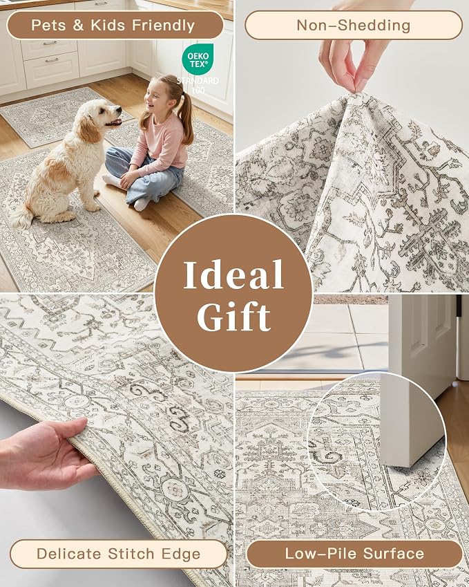 Madane 2-Piece Kitchen Runner Rug Set, Small Area Rug Non-Slip Vintage Door Mat - Image 6