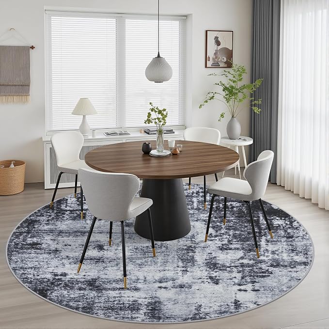 Round Area Rug for Living Room: 8 ft Washable Modern Abstract Soft Thin Rug - Image 3