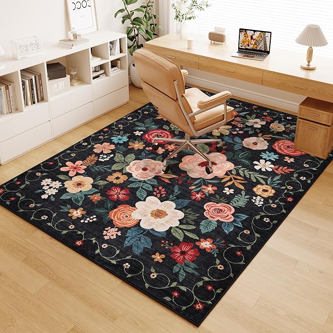 DUKINO 4x6 Feet Office Chair Mat, Lightweight Non Slip Washable Floral Area Rug by DUKINO